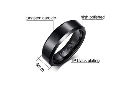 Men Thin Black lane Tungsten Ring