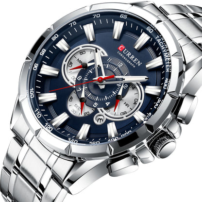 CURREN Luxury Brand Mens Silver Blue Watch