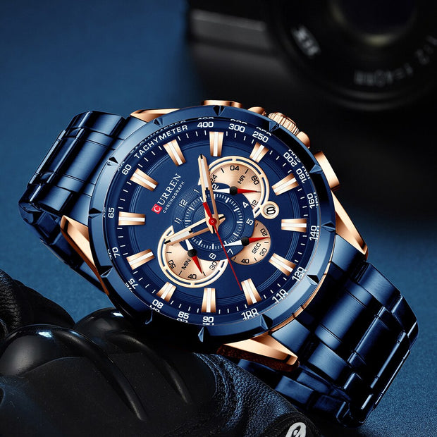 CURREN Luxury Brand Mens Blue Watch - Eshaal Fashion
