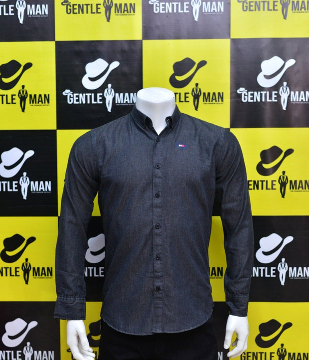 Fashionable Plain Charcoal Black Men Shirt