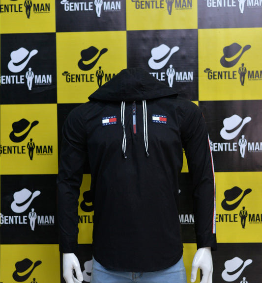 Fashionable Black Men Shirt with hoodie