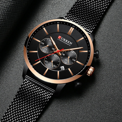 CURREN Chronograph Quartz Men Waterproof Wrist Watch – Black Copper - Eshaal Fashion