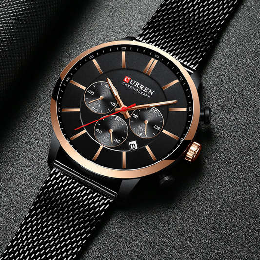 CURREN Chronograph Quartz Men Waterproof Wrist Watch – Black Copper - Eshaal Fashion