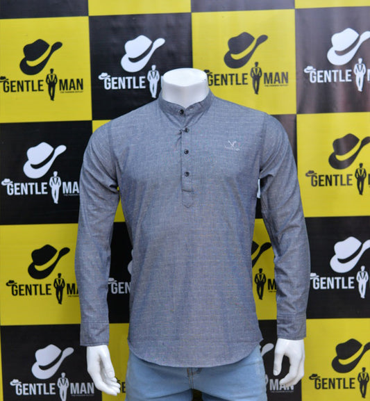 Fashionable Light Grey Highlighted Textured Kurta style Men Shirt