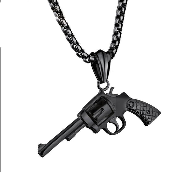 Men  Necklace Black Revolver
