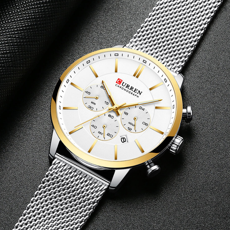 CURREN Chronograph Quartz Men Waterproof Wrist Watch Gold Silver - Eshaal Fashion