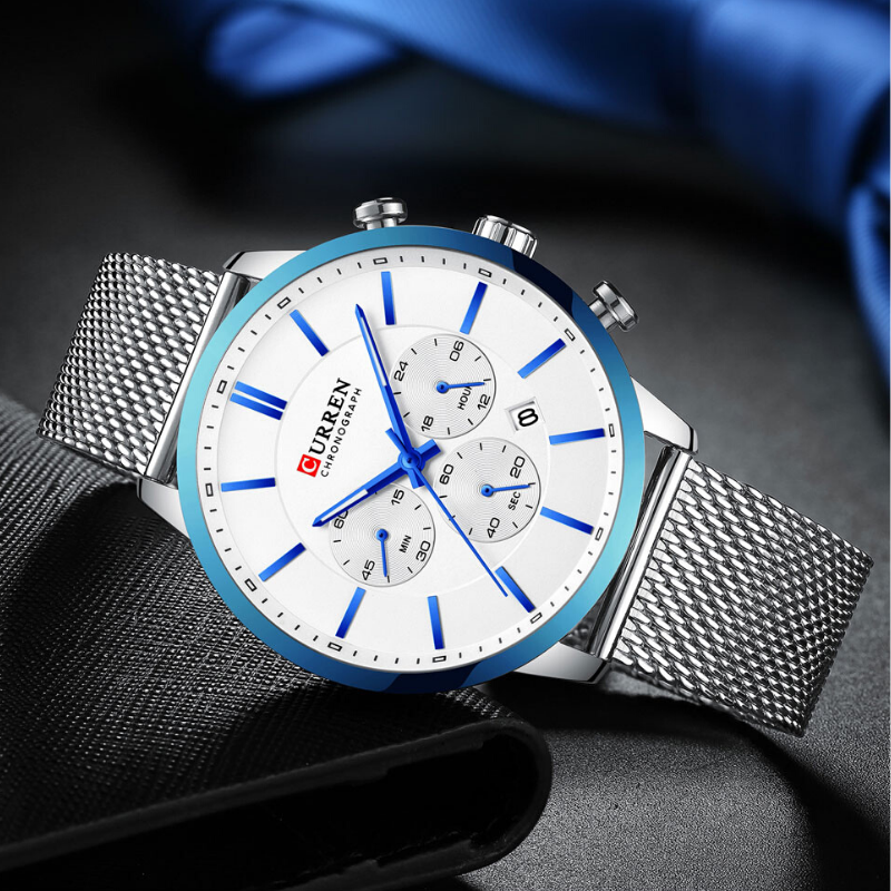 CURREN Chronograph Quartz Men Waterproof Wrist Watch SILVER NAVY BLUE - Eshaal Fashion