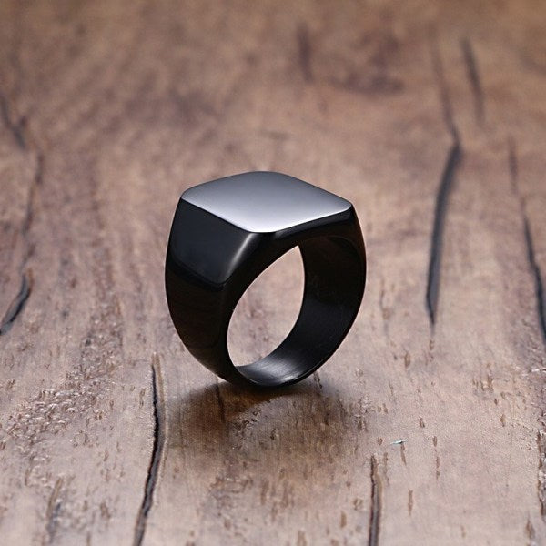 Men Coal Black  Plain Black Stainless Steel Ring