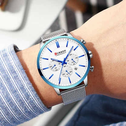 CURREN Chronograph Quartz Men Waterproof Wrist Watch SILVER NAVY BLUE - Eshaal Fashion