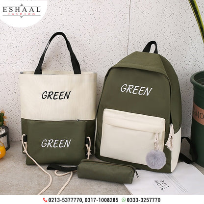 Green Letter Embroidery backpack4pcs Set