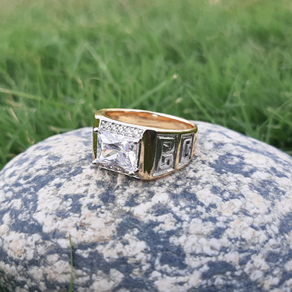 2 Tone Crystal Stone Ring For Men - Eshaal Fashion