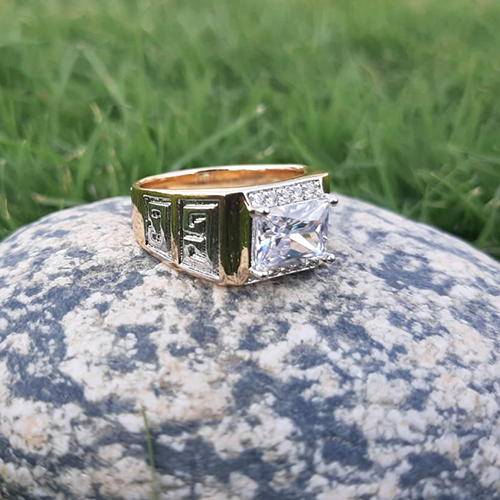 2 Tone Crystal Stone Ring For Men - Eshaal Fashion