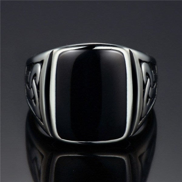 Men Heart Racer Black Stone Stainless Steel Ring