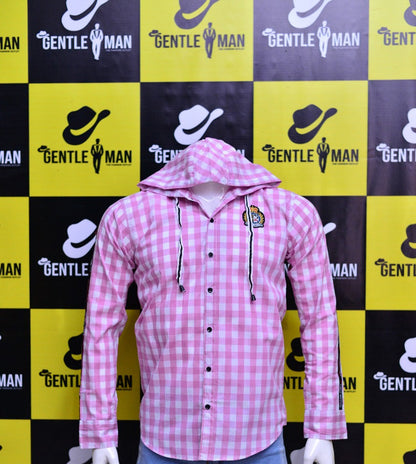 Stylish Light Pink Check Men Shirt with Hoodie