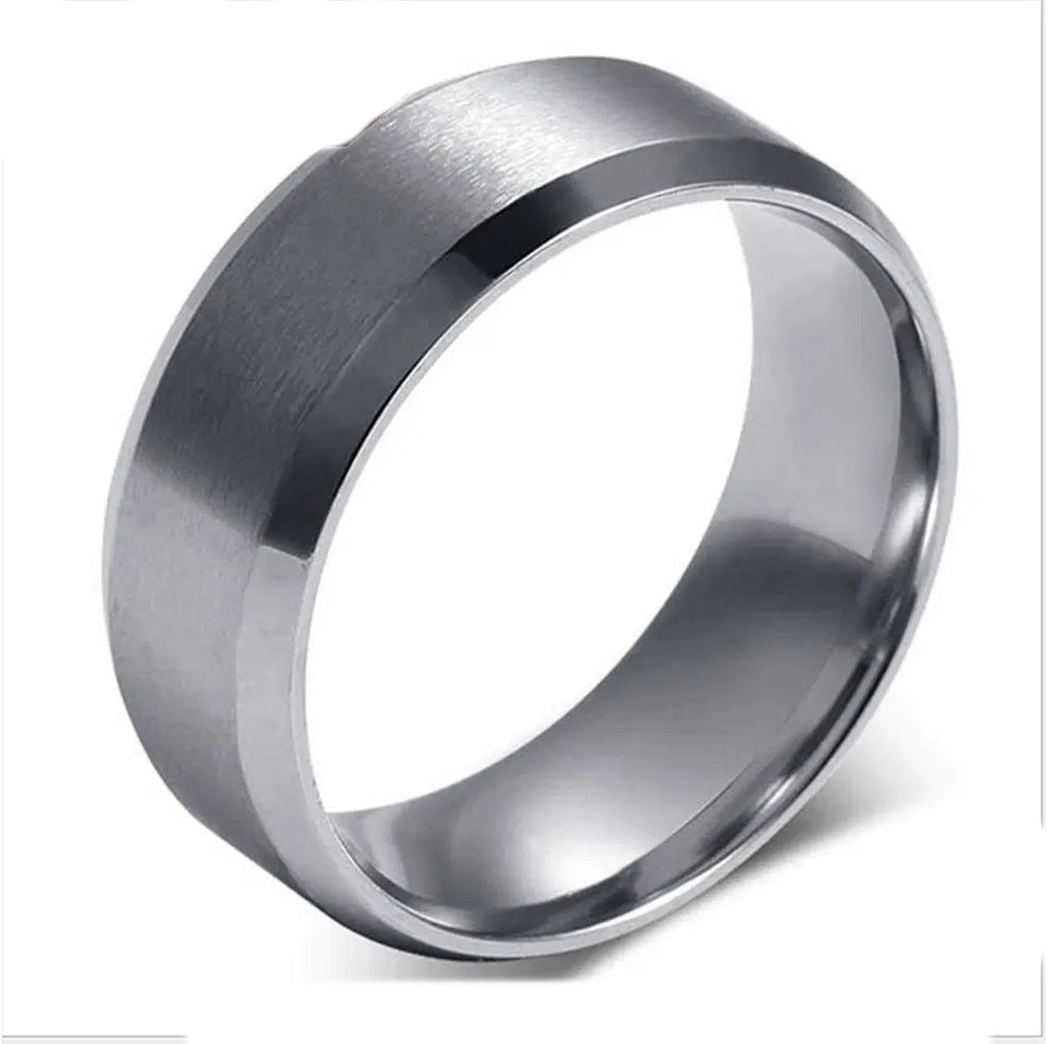 Men Slant Edge Silver Stainless Steel Ring