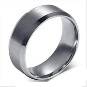 Men Slant Edge Silver Stainless Steel Ring
