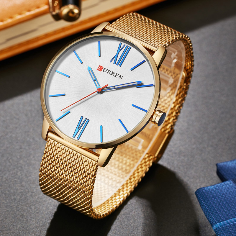 CURREN Luxury Copper Gold Stainless Steel Sport Clock Men Wrist watch - White Dial - Eshaal Fashion
