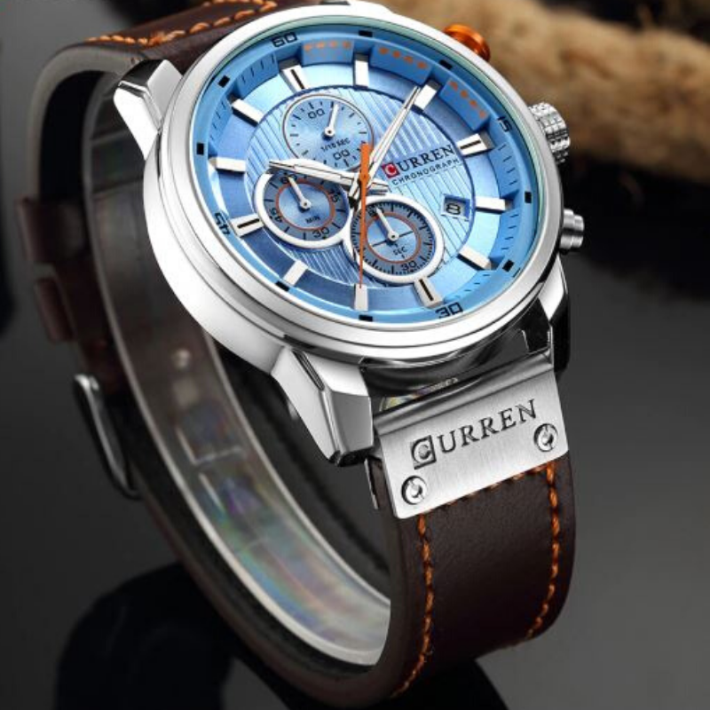 Curren Blue And Brown Sun Ray Dial Chronograph-Men Watch! - Eshaal Fashion