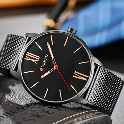 CURREN Luxury Black Stainless Steel Sport Clock Men Wrist watch - Black Dial - Eshaal Fashion