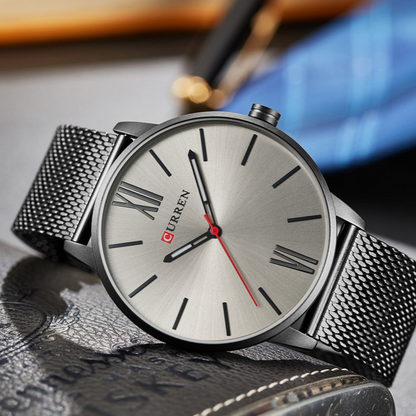 CURREN Luxury Stainless Steel Sport Clock Men Wrist watch - Silver Grey - Eshaal Fashion