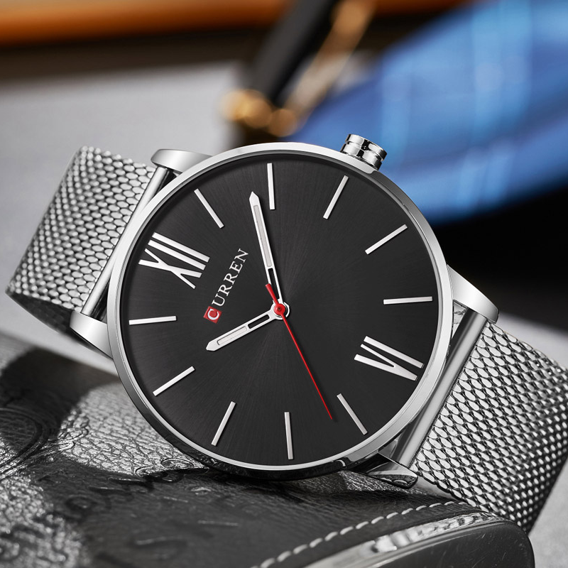 CURREN Luxury Silver Stainless Steel Sport Clock Men Wrist watch - BlackDial - Eshaal Fashion