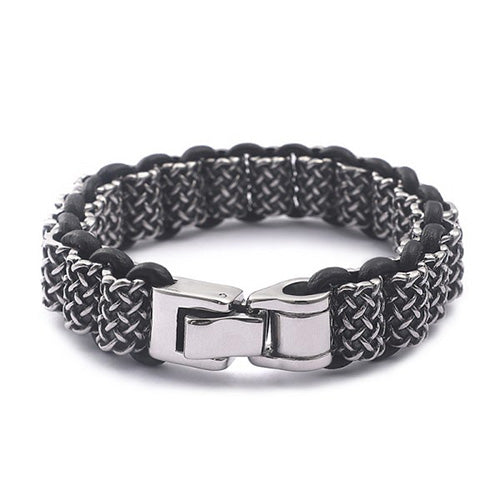 Antique Leather and Silver Stainless Steel Bracelet For Men - Eshaal Fashion