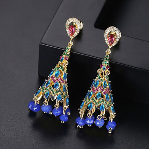 Beautiful Blue Crystals with Ruby Green Color Earrings - Eshaal Fashion