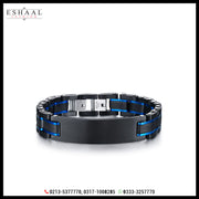 Black with Blue For Men Bracelet Heavy Chunky Stainless Steel Wristband - Eshaal Fashion