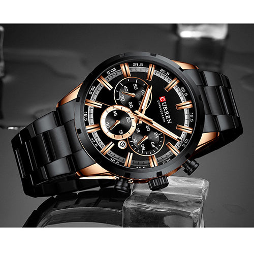 Black with Rose Gold Men Curren Watch - Eshaal Fashion