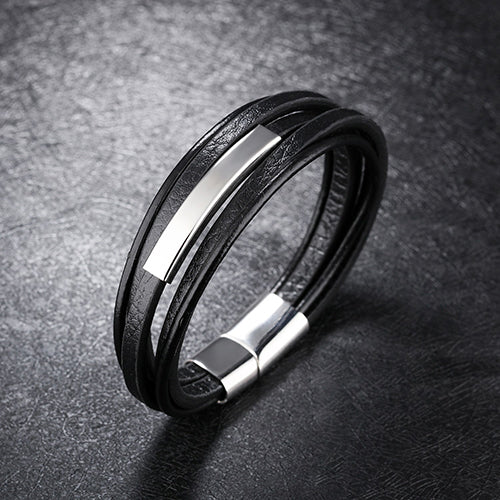 Black with Silver Layers Men Bracelet - Eshaal Fashion
