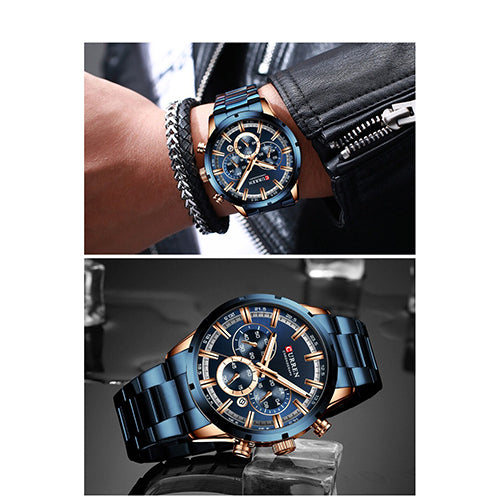 Blue With Rose Gold Dial Men Curren Watch - Eshaal Fashion