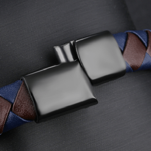 Brown with Blue Genuine Leather Men Bracelet - Eshaal Fashion