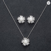 Classic Pearl Silver Plated Crystal Pendant Set - Eshaal Fashion