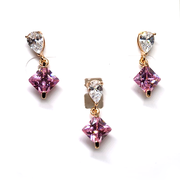 Crystal Pink Triangle Small Locket set with Chain - Eshaal Fashion