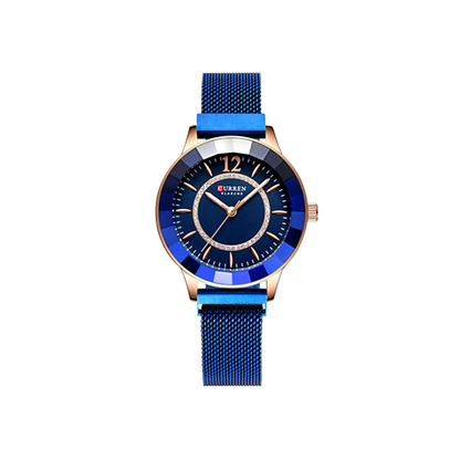Curren Golden Crystal Blue Dail Women Classy  Watch - Eshaal Fashion