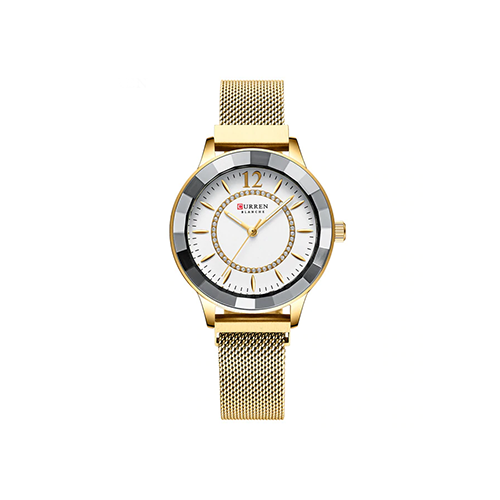 Curren Golden Strap Chain Crystal White Dial Women Classy Watch - Eshaal Fashion