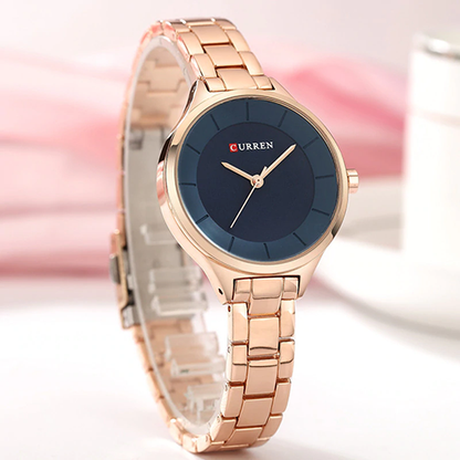 CURREN Top Brand Fashion Ladies Watch Blue Dial with Rose Gold - Eshaal Fashion