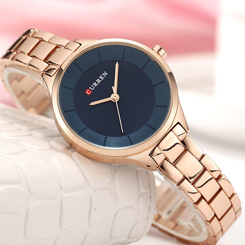 CURREN Top Brand Fashion Ladies Watch Blue Dial with Rose Gold - Eshaal Fashion
