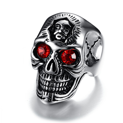 Ef Mens Skull Ring Hiphop Stainless Steel Skeleton Rings for Men Jewelry with Red Stone Halloween Undead Decorations - Eshaal Fashion
