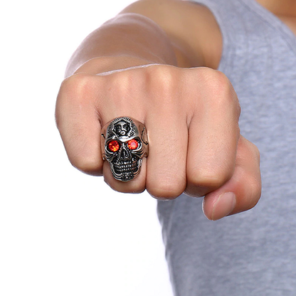 Ef Mens Skull Ring Hiphop Stainless Steel Skeleton Rings for Men Jewelry with Red Stone Halloween Undead Decorations - Eshaal Fashion