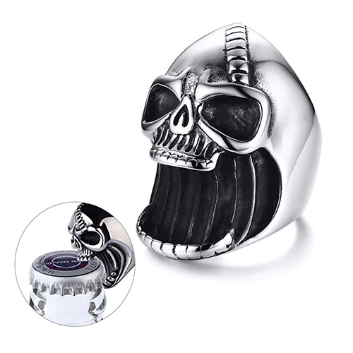 EF Multi Function Skull Ring for Men Bottle Opener Stainless Steel Skeleton Gothic Biker Punk Vintage Scar Jaw Male Alliance - Eshaal Fashion