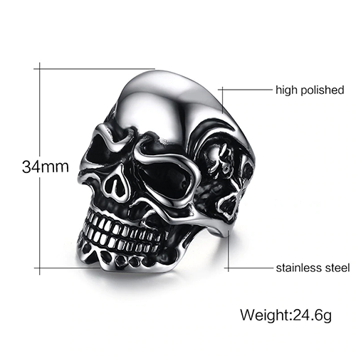 Ef Punk Skull Ring for Men Casting Stainless Steel Silver Color Hip hop Rocky Male Jewelry Skeleton Alliance - Eshaal Fashion