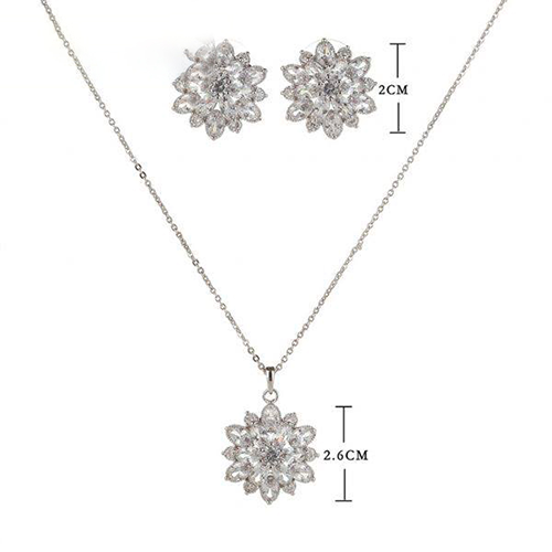 Elegant Floral Silver Design Pendant Set For Women - Eshaal Fashion