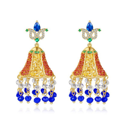 Elegant Ruby with Blue Cyrstal Jhumki Earrings - Eshaal Fashion