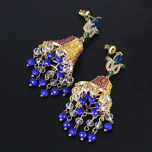 Elegant Ruby with Blue Cyrstal Jhumki Earrings - Eshaal Fashion