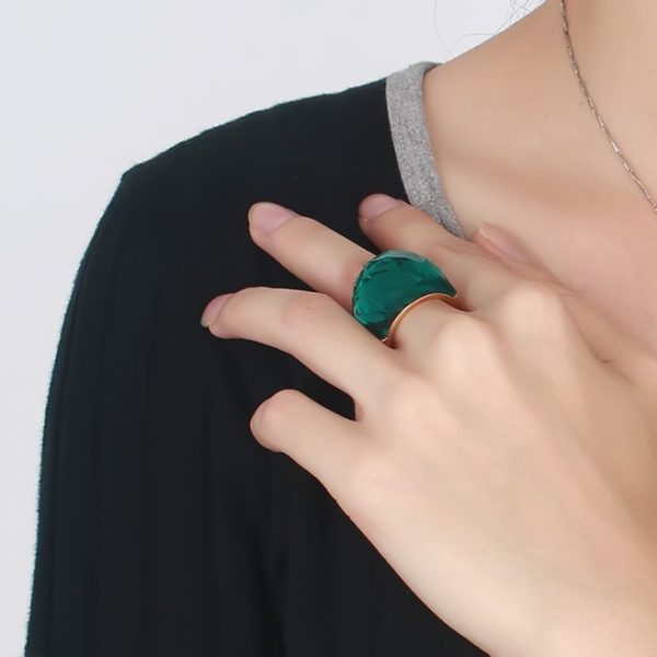 Emerald CRYSTAL STONE RING FOR WOMEN STAINLESS STEEL - Eshaal Fashion