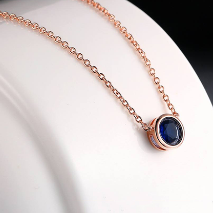 Eshaalfashion Blue Crystal With Rose Gold Chain Pendant Set - Eshaal Fashion