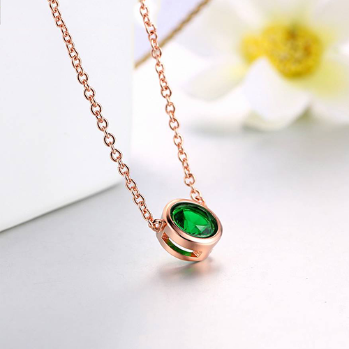 Eshaalfashion Green Crystal With Rose Gold Chain Pendant Set - Eshaal Fashion