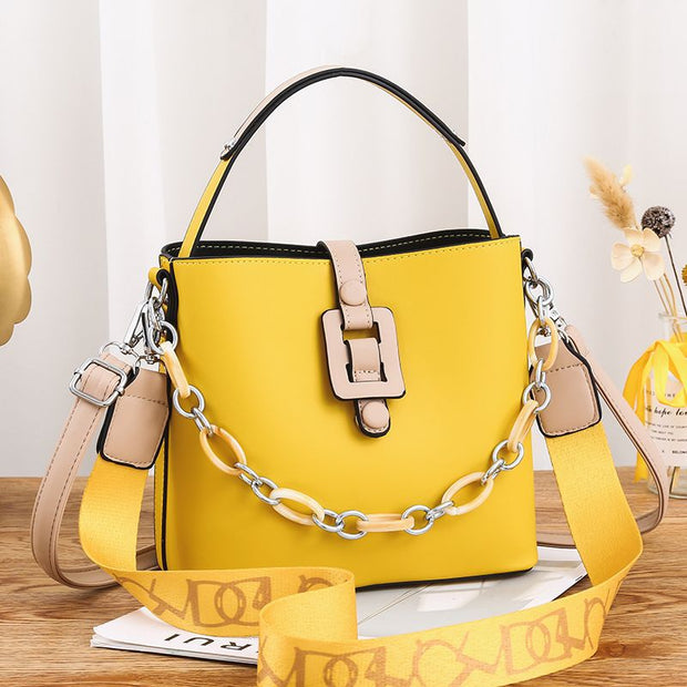 Eshaals New Fashion Solid Color Wide Shoulder Strap Messenger Portable Bucket Bag - Eshaal Fashion