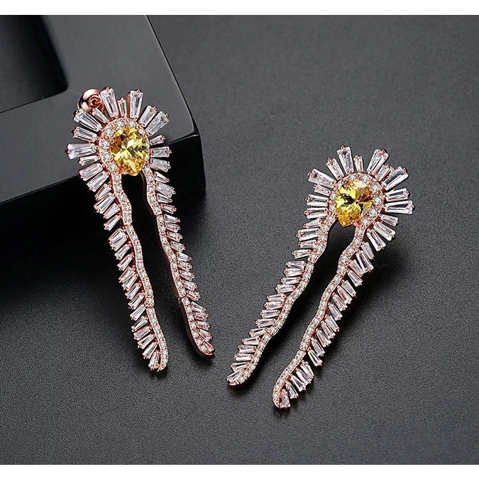Feather Crystal Rose Gold Earrings